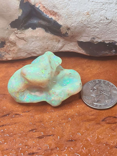 (1209) 114.52ct Free-Form Carving Rough-Rubbed Solid Crystal Opal Called "Bubblegum" Global Opals