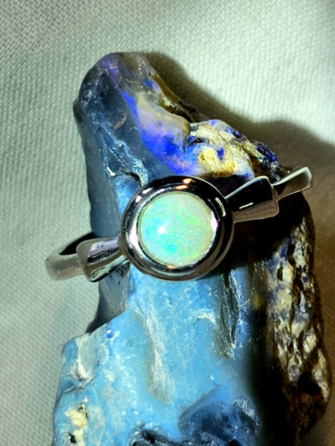 Coober Pedy White Round Opal Silver (925) Ring (CP24) Global Opals