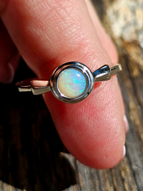 Coober Pedy White Round Opal Silver (925) Ring (CP24) Global Opals