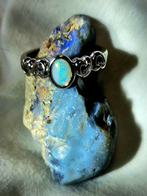 Coober Pedy Unique White Sterling 925 Silver Opal Ring (CP25) Global Opals