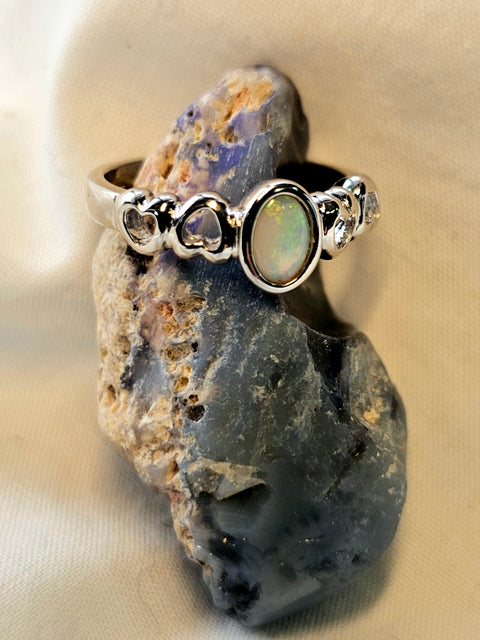 Coober Pedy Unique White Sterling 925 Silver Opal Ring (CP25) Global Opals
