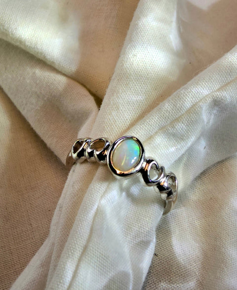 Coober Pedy Unique White Sterling 925 Silver Opal Ring (CP25) Global Opals