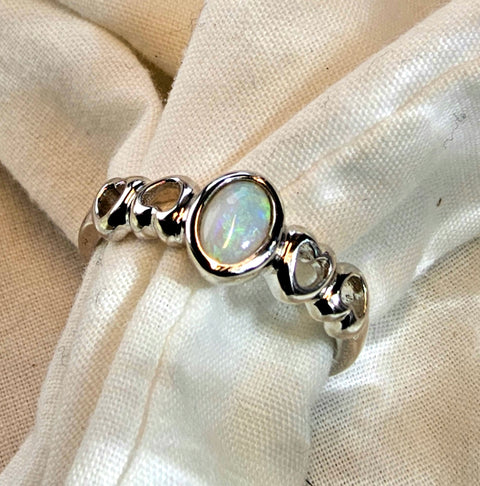 Coober Pedy Unique White Sterling 925 Silver Opal Ring (CP25) Global Opals