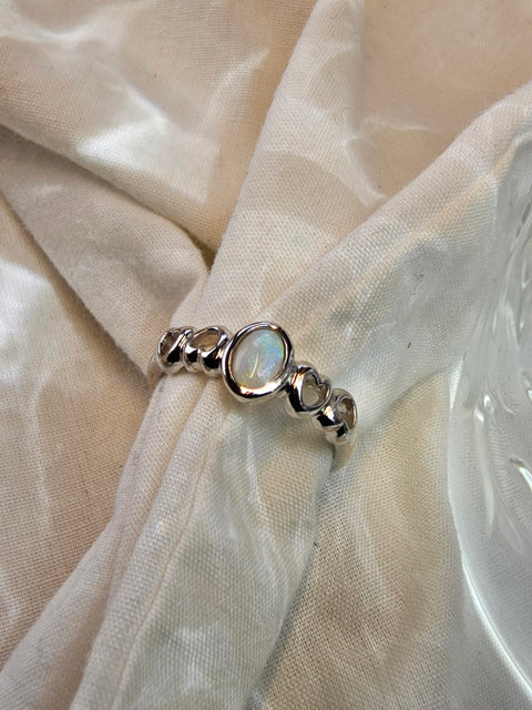 Coober Pedy Unique White Sterling 925 Silver Opal Ring (CP25) Global Opals