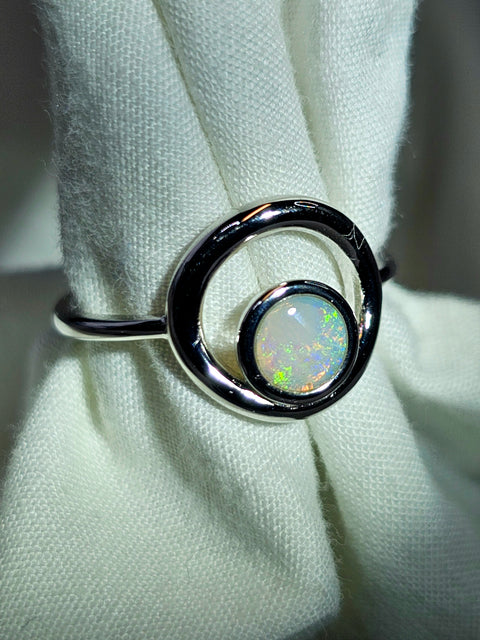 Coober Pedy Circular White Opal Sterling 925 Silver Opal Ring (CP26) Global Opals