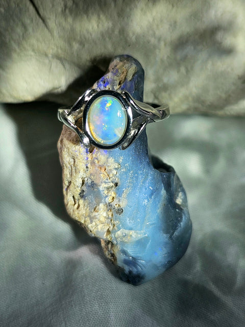 Coober Pedy Blue, Green, Orange Sterling 925 Silver opal Ring (CP28) Global Opals