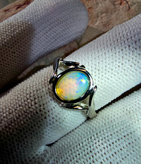 Coober Pedy Blue, Green, Orange Sterling 925 Silver opal Ring (CP28) Global Opals