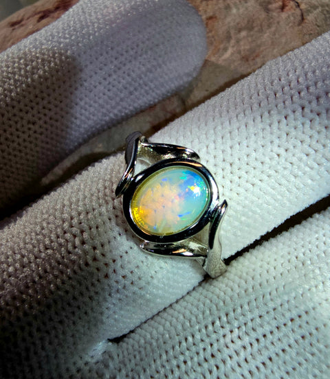 Coober Pedy Blue, Green, Orange Sterling 925 Silver opal Ring (CP28) Global Opals