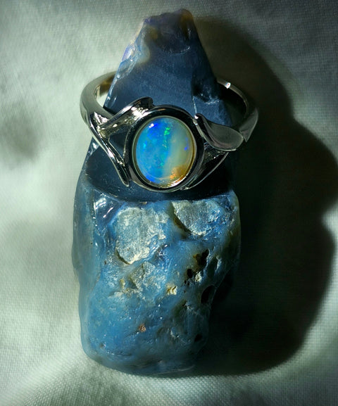 Coober Pedy Blue, Green, Orange Sterling 925 Silver opal Ring (CP28) Global Opals
