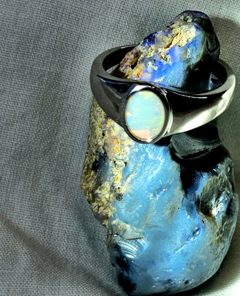 Coober Pedy Red Multi Colored Sterling 925 silver Opal Ring (CPR30) Global Opals