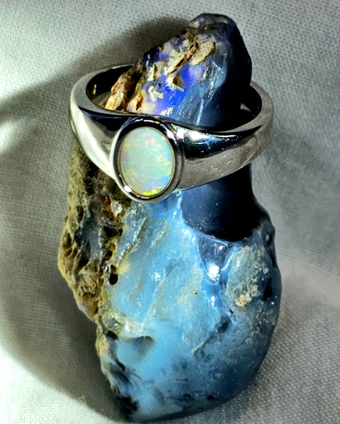 Coober Pedy Red Multi Colored Sterling 925 silver Opal Ring (CPR30) Global Opals