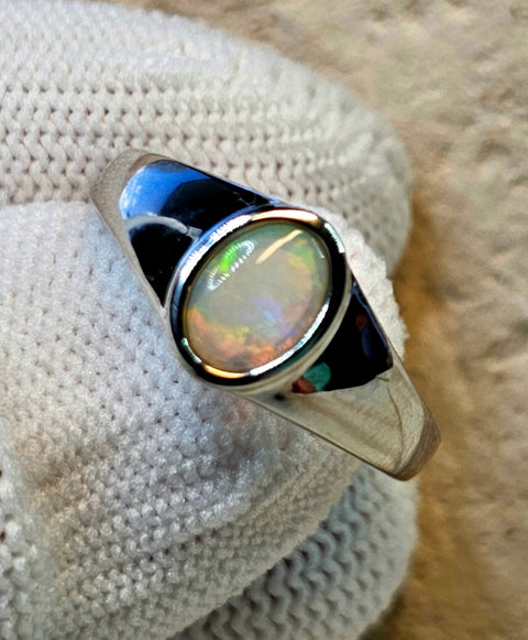Coober Pedy Red Multi Colored Sterling 925 silver Opal Ring (CPR30) Global Opals
