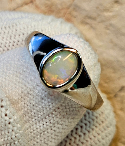 Coober Pedy Red Multi Colored Sterling 925 silver Opal Ring (CPR30) Global Opals