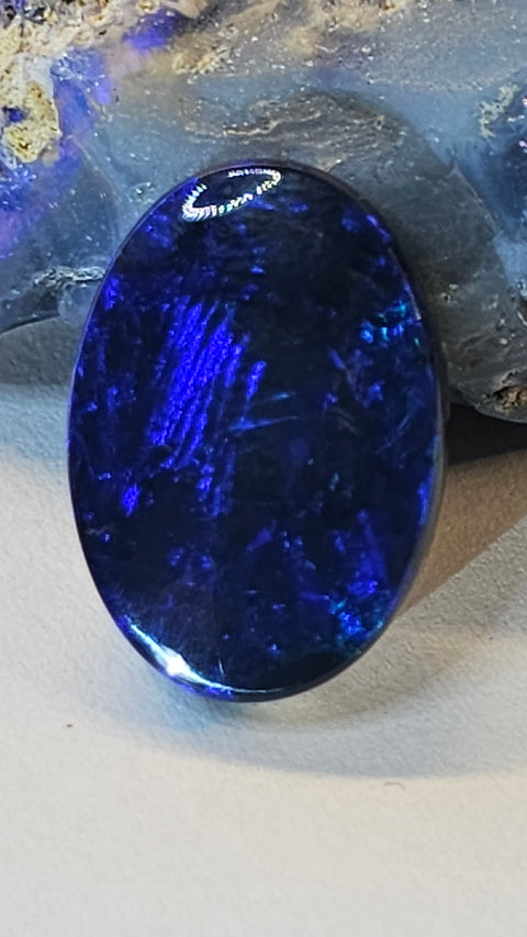 Royal Blue 10.63ct Straw Pattern Solid Black  Opal GJM062 Global Opals