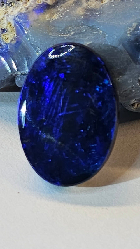 Royal Blue 10.63ct Straw Pattern Solid Black  Opal GJM062 Global Opals