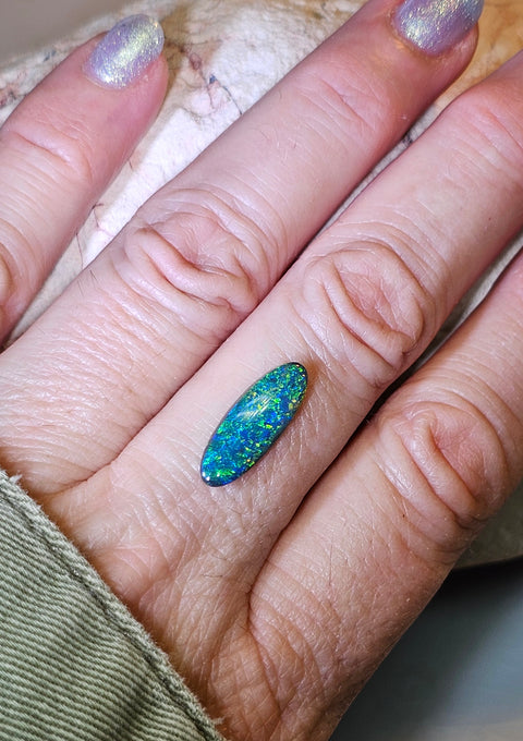 Brilliant Blue, Green Lightning Ridge 2.41ct Gem Solid Black Opal 700 Global Opals