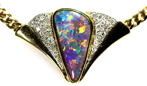 Gem Red Multi-Coloured Solid Black Opal 18ct Gold Pendant 101 freeshipping - Global Opals