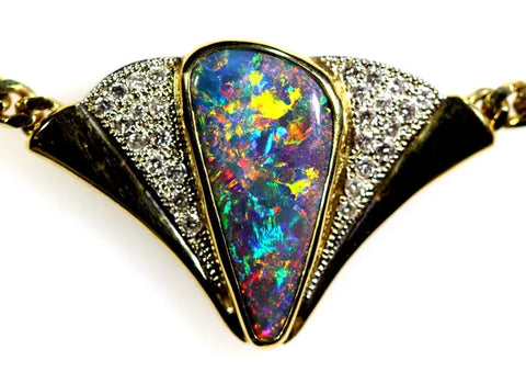 Gem Red Multi-Coloured Solid Black Opal 18ct Gold Pendant 101 freeshipping - Global Opals