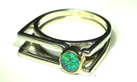 (RPG-500) Unique Square Set / 9ct Gold Bezel / Stunning Opal Ring! freeshipping - Global Opals