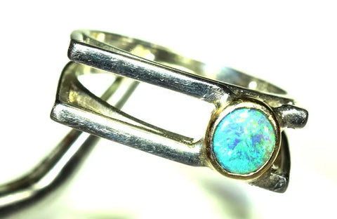 (RPG-500) Unique Square Set / 9ct Gold Bezel / Stunning Opal Ring! freeshipping - Global Opals