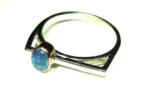 (RPG-504) Striking Square 9ct Gold Bezel Set Stunning Opal Ring! freeshipping - Global Opals