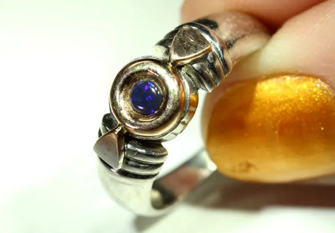 (RPG-523) Sweet Sapphire Blue 9ct Gold Bezel Set Solid Opal Ring! freeshipping - Global Opals