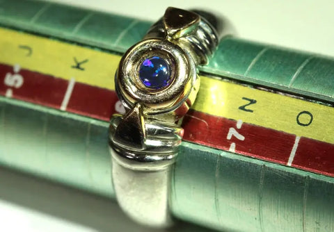 (RPG-523) Sweet Sapphire Blue 9ct Gold Bezel Set Solid Opal Ring! freeshipping - Global Opals