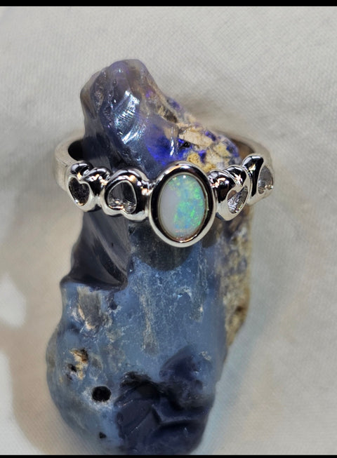 Coober Pedy Unique White Sterling 925 Silver Opal Ring (CP25) Global Opals