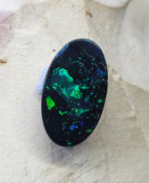 Beautiful Blue, Green 3.82ct Solid Black Opal GJM302 Global Opals
