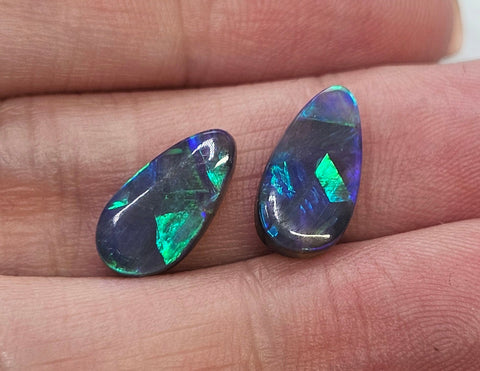 Beautiful Solid Black Opal Pair Ready for Earrings or Ring & Pendant GJM300 Global Opals