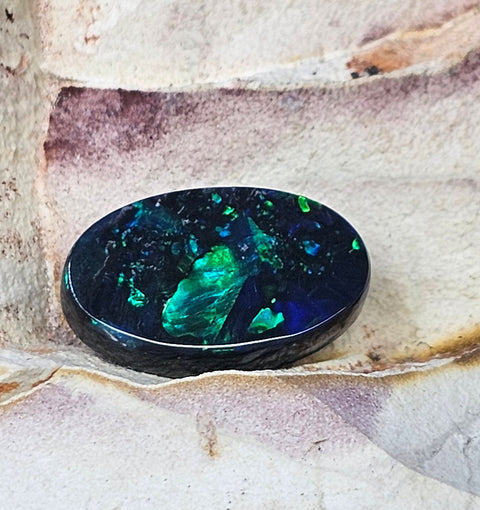 Beautiful Blue, Green 3.82ct Solid Black Opal GJM302 Global Opals