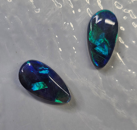 Beautiful Solid Black Opal Pair Ready for Earrings or Ring & Pendant GJM300 Global Opals