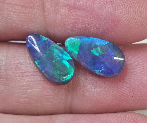 Beautiful Solid Black Opal Pair Ready for Earrings or Ring & Pendant GJM300 Global Opals
