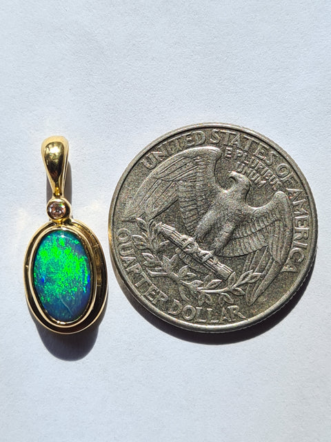Bright Green Blue Solid Black Opal 18ct Gold Pendant 126 freeshipping - Global Opals