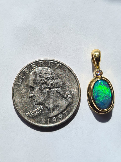 Bright Green Blue Solid Black Opal 18ct Gold Pendant 126 freeshipping - Global Opals