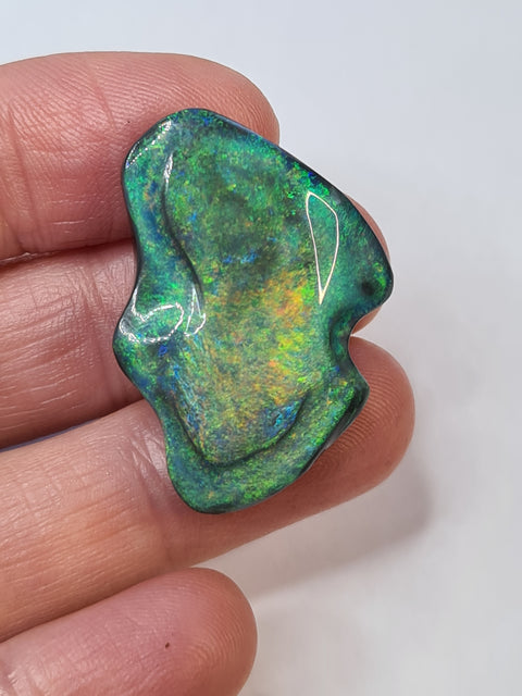 Truly Unique Free-Form Black Opal Bright Orange Flashes! 2155 / 27.34ct Global Opals