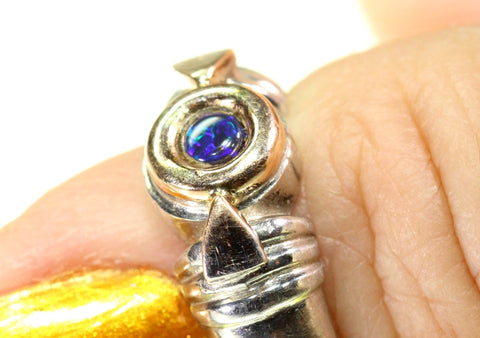 (RPG-523) Sweet Sapphire Blue 9ct Gold Bezel Set Solid Opal Ring! freeshipping - Global Opals