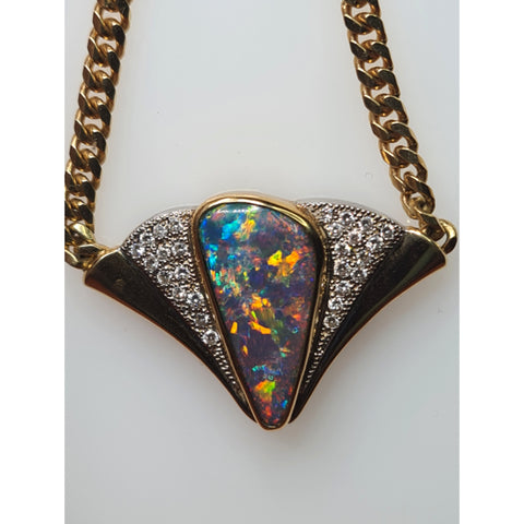 Gem Red Multi-Coloured Solid Black Opal 18ct Gold Pendant 101 freeshipping - Global Opals