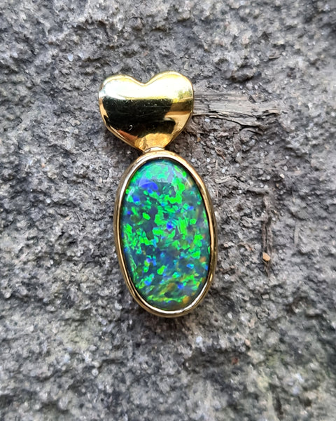 SOLD! Stunning Quality Solid Opal 18ct Gold Solid Opal Pendant 123 Global Opals