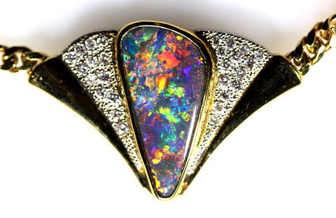 Gem Red Multi-Coloured Solid Black Opal 18ct Gold Pendant 101 freeshipping - Global Opals