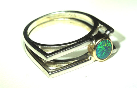 (RPG-500) Unique Square Set / 9ct Gold Bezel / Stunning Opal Ring! freeshipping - Global Opals