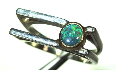 (RPG-500) Unique Square Set / 9ct Gold Bezel / Stunning Opal Ring! freeshipping - Global Opals