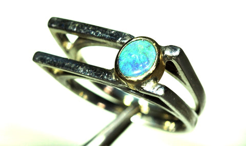 (RPG-500) Unique Square Set / 9ct Gold Bezel / Stunning Opal Ring! freeshipping - Global Opals