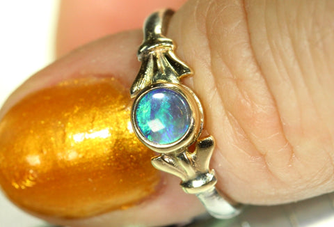 (RPG-516) Bezel Set Fine Detail Bright Solid Black Opal Ring! freeshipping - Global Opals